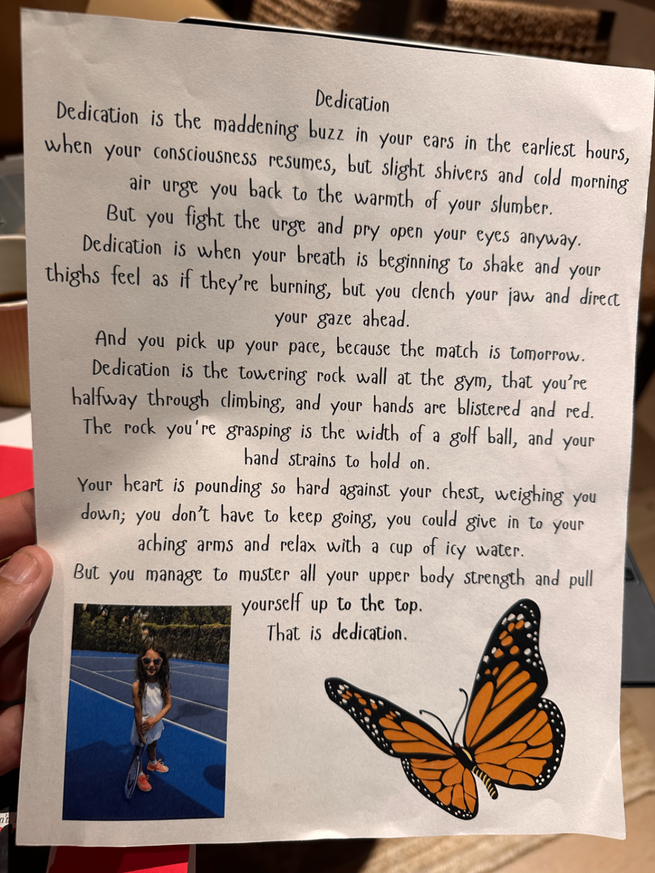 Original copy of Gabriella's poem, Dedication